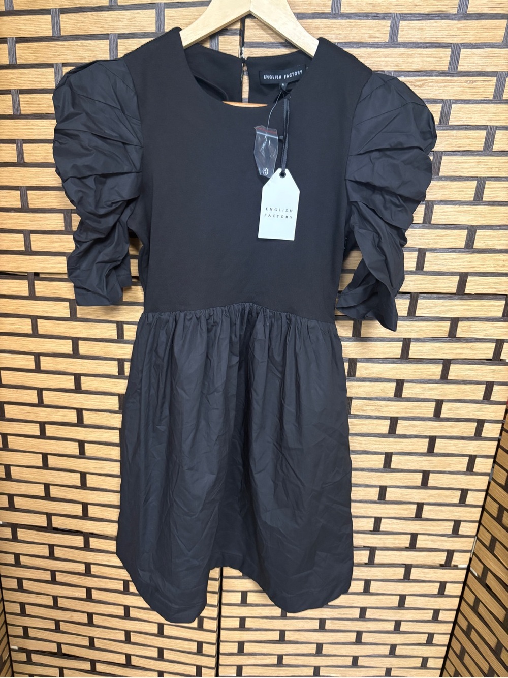 English factory black ruched sleeve dress size small